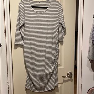 3/4 sleeve grey striped maternity t shirt dress